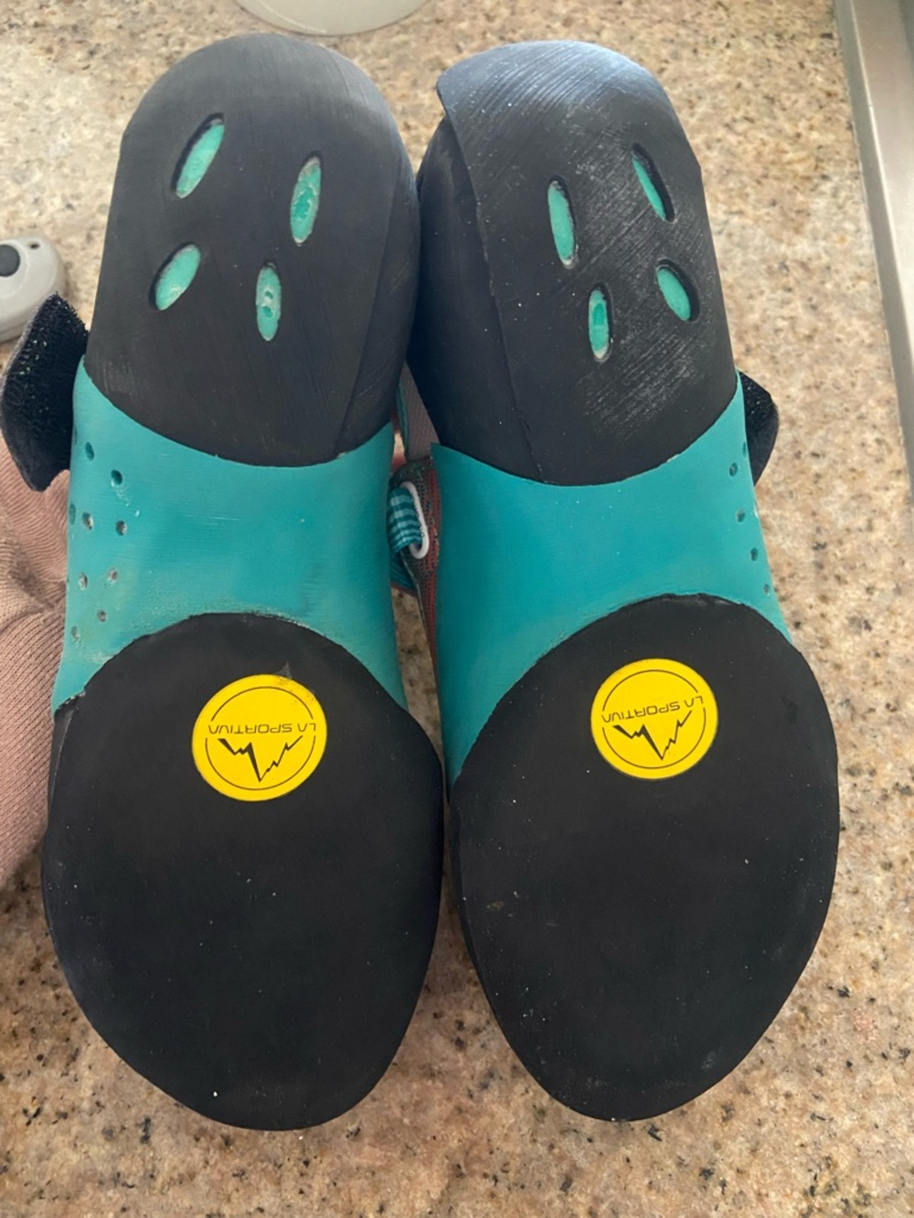 La Sportiva Kids Teal and Coral Climbing Sneakers - Picture 3 of 5